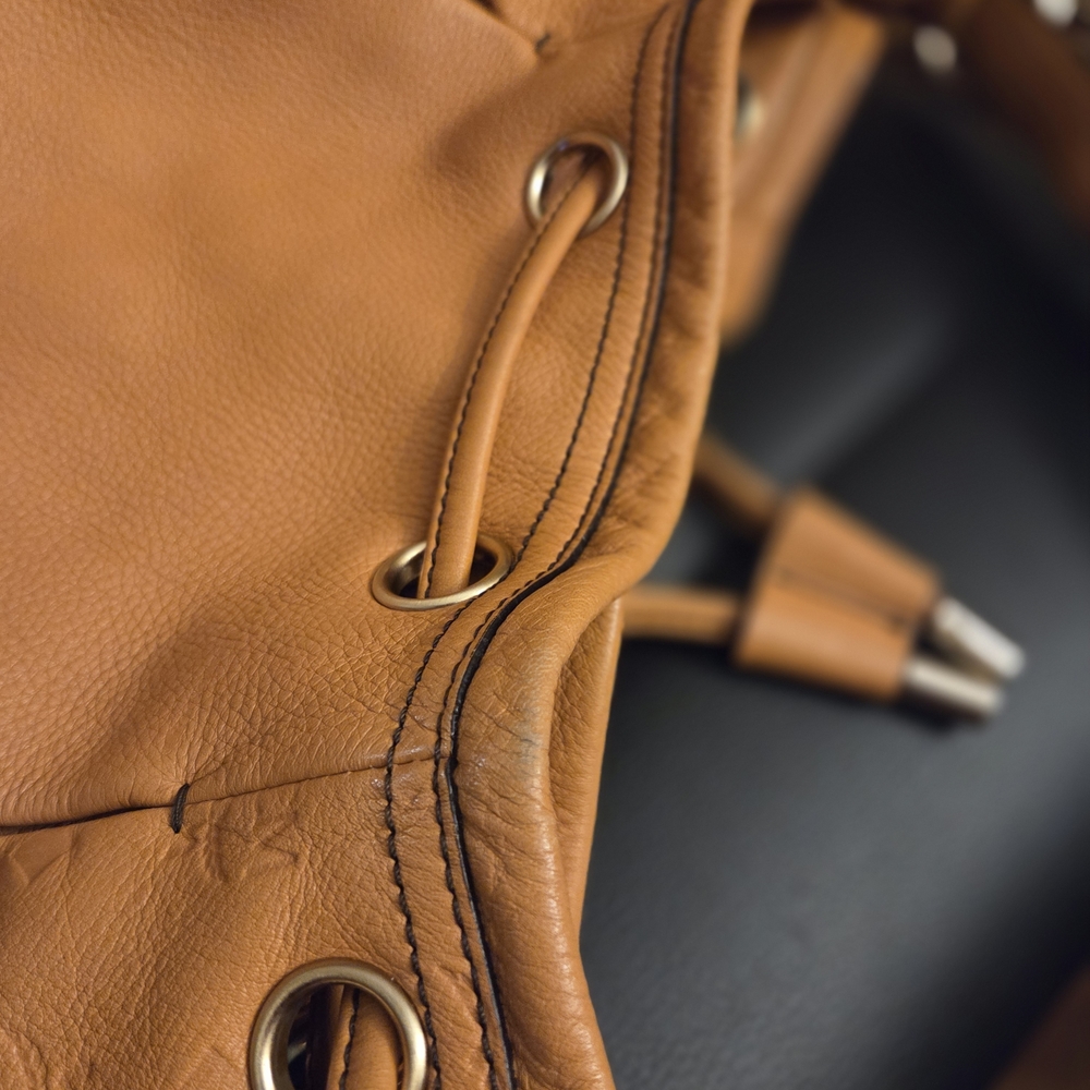 Authentic MCM Leather Drawstring Bucket Bag, often referred as Hobo Crossbody - Picture 13 of 15